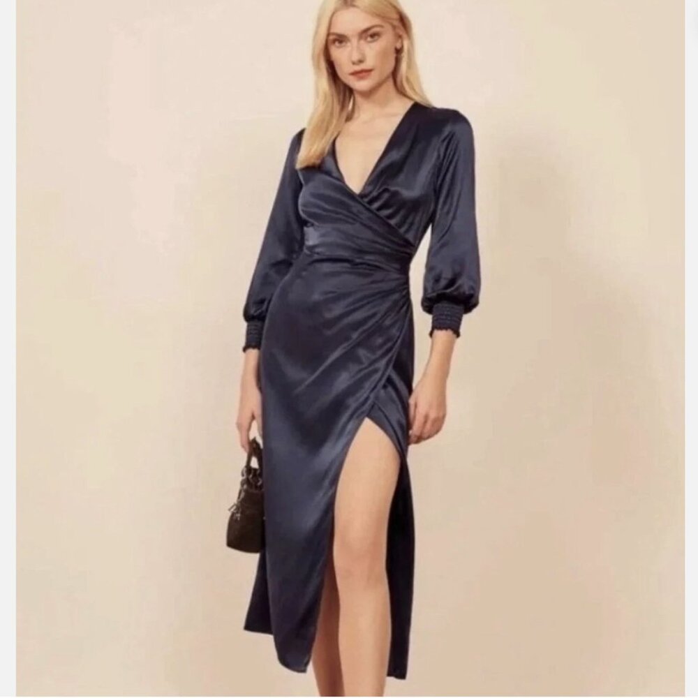 Reformation Chantelle Silk Dress Navy Size 6